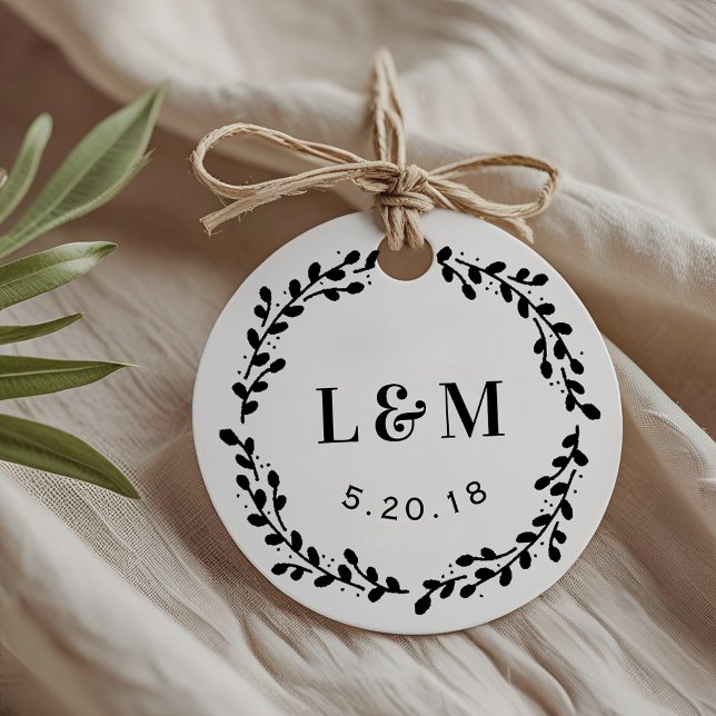 Étiquettes Cadeau Couronne de feuillage Monogramme Mariage (Créateur téléchargé)