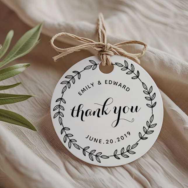 Étiquettes Cadeau Couronne de feuillage rustique Mariage Merci (Créateur téléchargé)