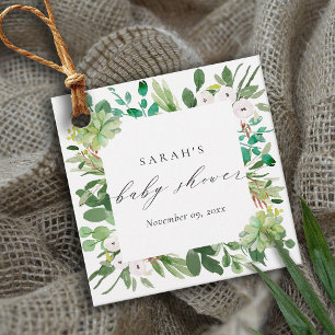 ÉTIQUETTES CADEAU COURONNE DE FEUILLES DE PLANTES GRASSES AQUARELLE 