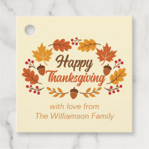 Étiquettes Cadeau Couronne de feuilles de Thanksgiving heureuse et m