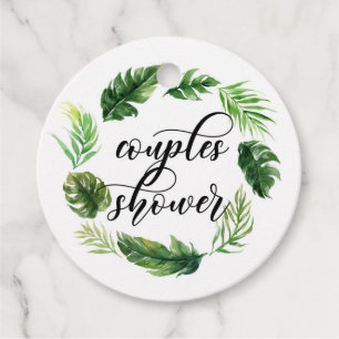 Étiquettes Cadeau Couronne de feuilles tropicales à l'aquarelle pour