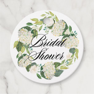 Étiquettes Cadeau Couronne de fleurs d'hortensia blanc pour la douch