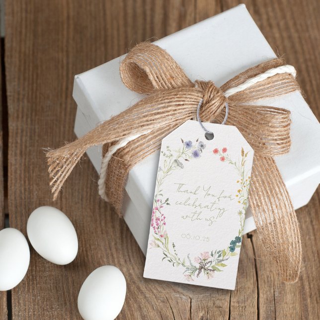 Étiquettes-cadeau Couronne de fleurs sauvages aquarelle   (Créateur téléchargé)