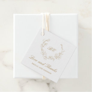 Étiquettes Cadeau Couronne de mariage élégante monogramme or