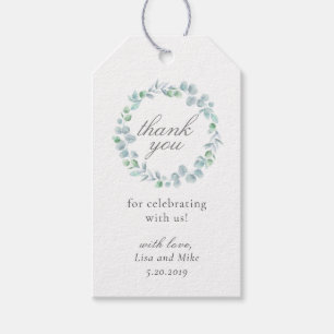 Étiquettes-cadeau Couronne de mariage eucalyptus aquarelle remerciem