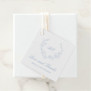 Étiquettes Cadeau Couronne de monogramme bleu poussiéreux Mariage él