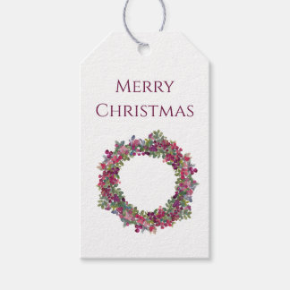 Étiquettes-cadeau Couronne de Noël aquarelle avec des baies