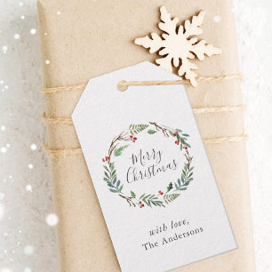 Étiquettes-cadeau Couronne de Noël Baies d'Hiver Nom de Famille Pers