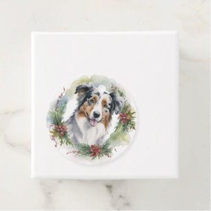 Étiquettes Cadeau Couronne de Noël de Berger Australien Chien de fêt