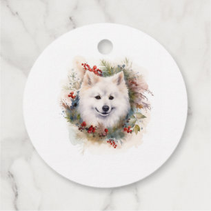 Étiquettes Cadeau Couronne de Noël de l'Eskimo Américain Chien Festi