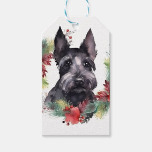 Étiquettes-cadeau Couronne de Noël de Terrier Écossais Chien de Fête