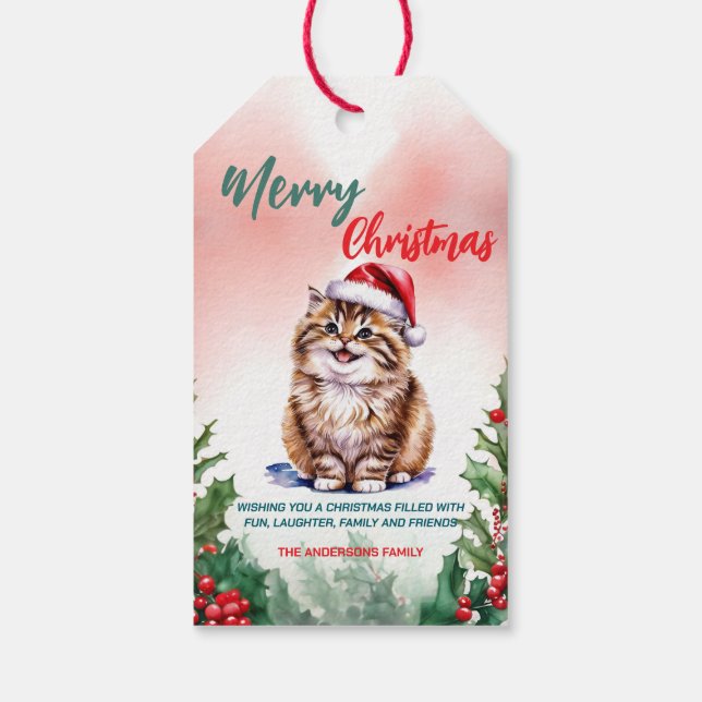 Étiquettes-cadeau Couronne de Noël drôle et joyeuse Chat chaton mign (Dos)