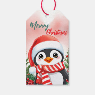 Étiquettes-cadeau Couronne de Noël drôle et joyeuse Pingouin Santa m