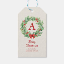 Couronne de Noël en monogramme et nom en aquarelle
