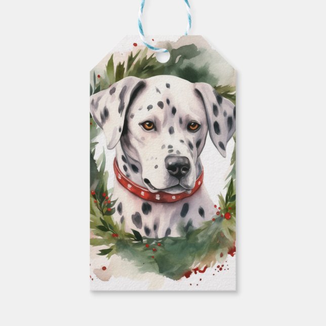 Étiquettes-cadeau Couronne de Noël festive dalmate (Dos)