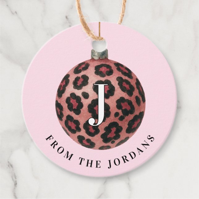 Étiquettes Cadeau Couronne de Noël Léopard Monogramme  (Devant)