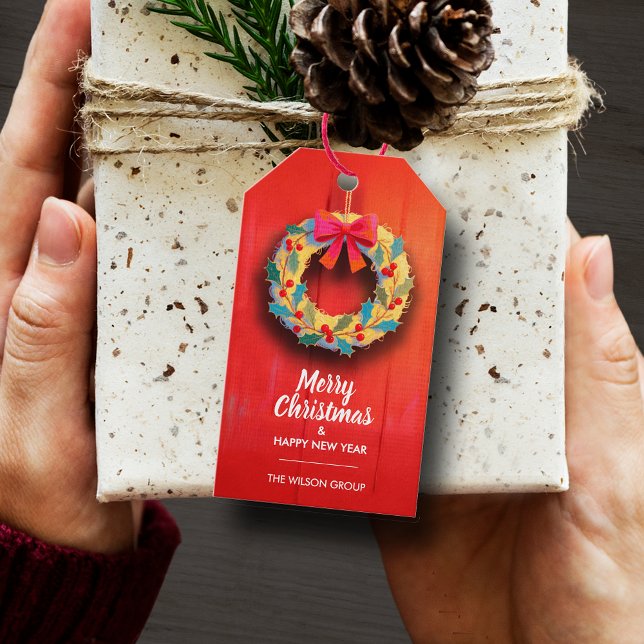 Étiquettes-cadeau Couronne de Noël moderne (Modern wreath Merry Christmas & Happy New Year favor gift tags)