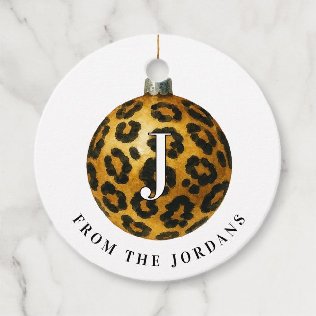 Étiquettes Cadeau Couronne de Noël Monogramme avec blason léopard  (Devant)