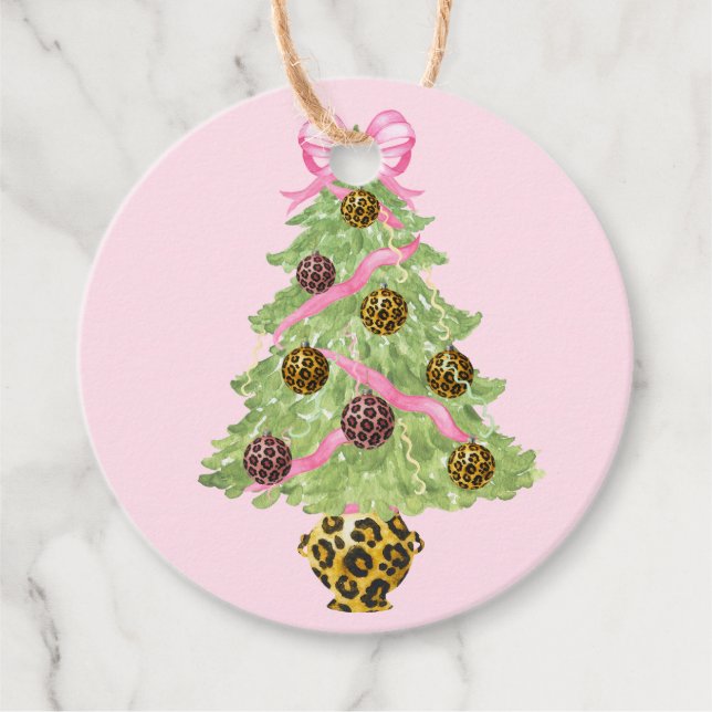 Étiquettes Cadeau Couronne de Noël Monogramme avec léopard (Devant)