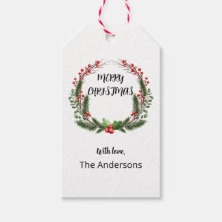 Étiquettes-cadeau Couronne de Noël personnalisée avec baies