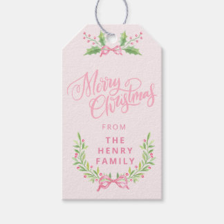 Étiquettes-cadeau Couronne de Noël rose et verte