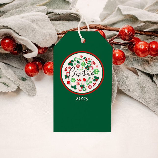 Étiquettes-cadeau Couronne de Noël Rouge Vert (Créateur téléchargé)