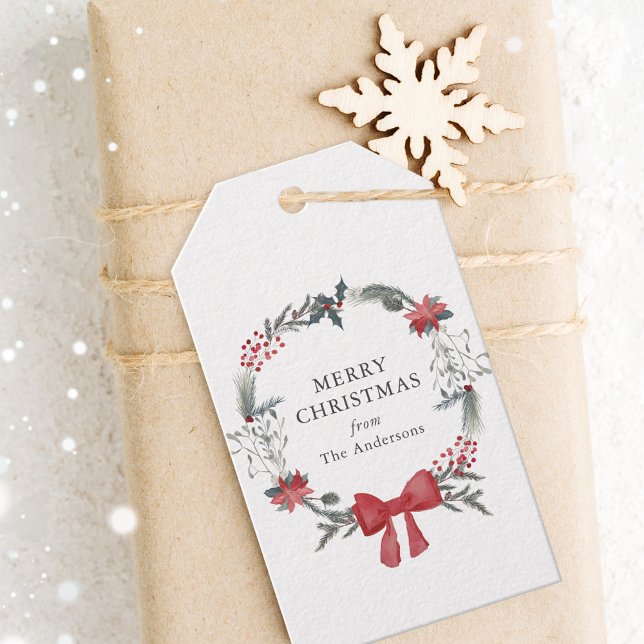 Étiquettes-cadeau Couronne de Noël rustique de fêtes (Créateur téléchargé)