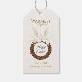 Étiquettes-cadeau Couronne de Pâques Boho Lapin Nid Or Ivoire