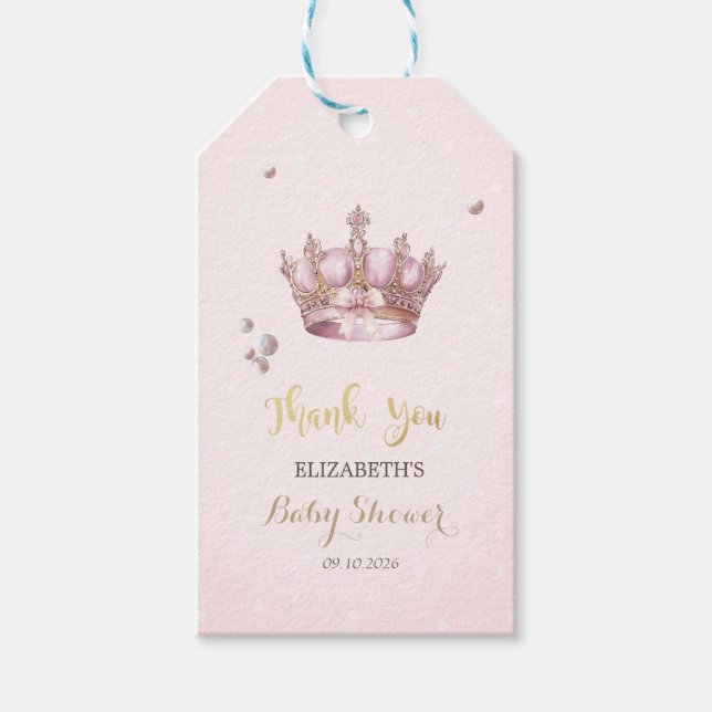 Étiquettes-cadeau Couronne de Petite Princesse Perles Points Bébé Na (Devant)