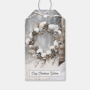 Étiquettes-cadeau Couronne de pommes de pin de Noël