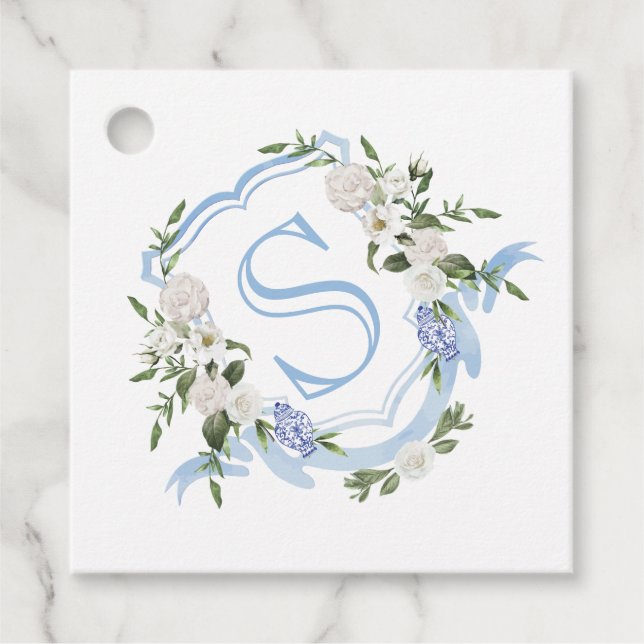 Étiquettes Cadeau Couronne de pot à gingembre à monogramme personnal (Devant)