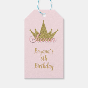 Étiquettes-cadeau Couronne de princesse cygne paillettes or fête d'a