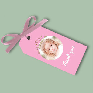 Étiquettes-cadeau Couronne de princesse d'anniversaire rose Photo 