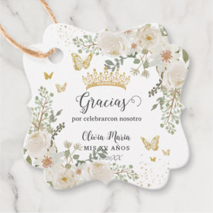 Étiquettes Cadeau Couronne de princesse papillon doré Quinceanera Sw