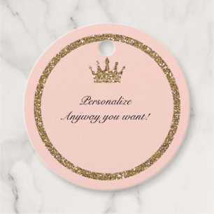 Étiquettes Cadeau Couronne de princesse rose pailletée or scintillan