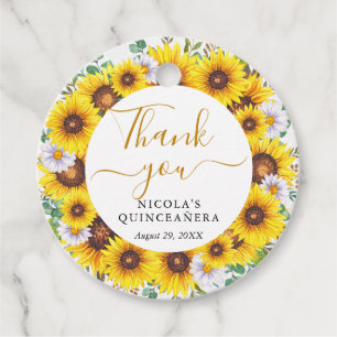 Étiquettes Cadeau Couronne de Quinceanera aux tournesols aquarelle