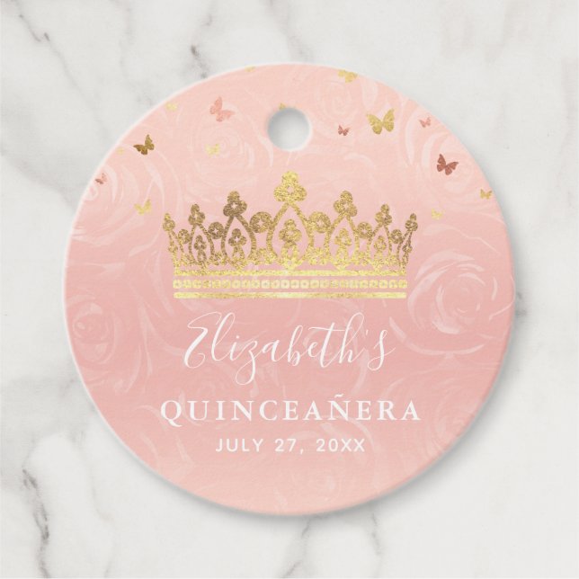 Étiquettes Cadeau Couronne de remerciement Rose Poudrée et Or Rose C (Devant)