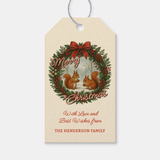 Étiquettes-cadeau Couronne De Vacances Anglaise Rétro Avec De Mignon (Devant)