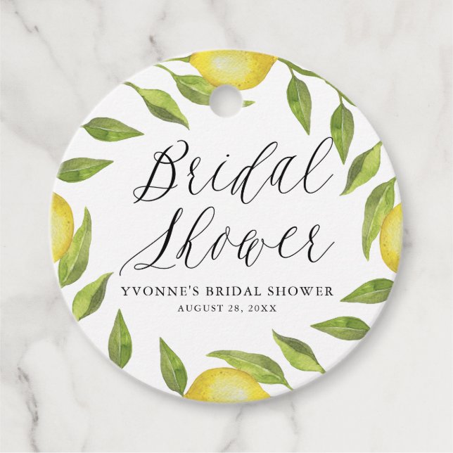 Étiquettes Cadeau Couronne de verdure de citron à l'aquarelle Shower (Devant)