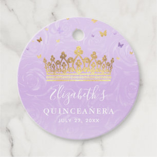 Étiquettes Cadeau Couronne d'or Roses Violettes Clair Élégant Quince
