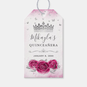Étiquettes-cadeau Couronne élégante fuchsia et argentée, cadeau de r