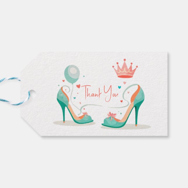 Étiquettes-cadeau Couronne et talons hauts – Thème rose et mint glam (Dos Horizontal)
