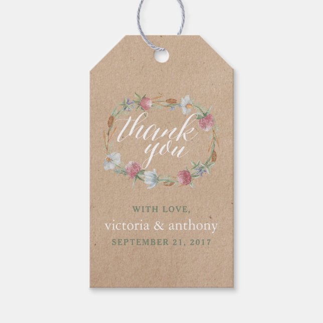 Étiquettes-cadeau Couronne fleur sauvage Sur Mariage campagnard Kraf (Devant)