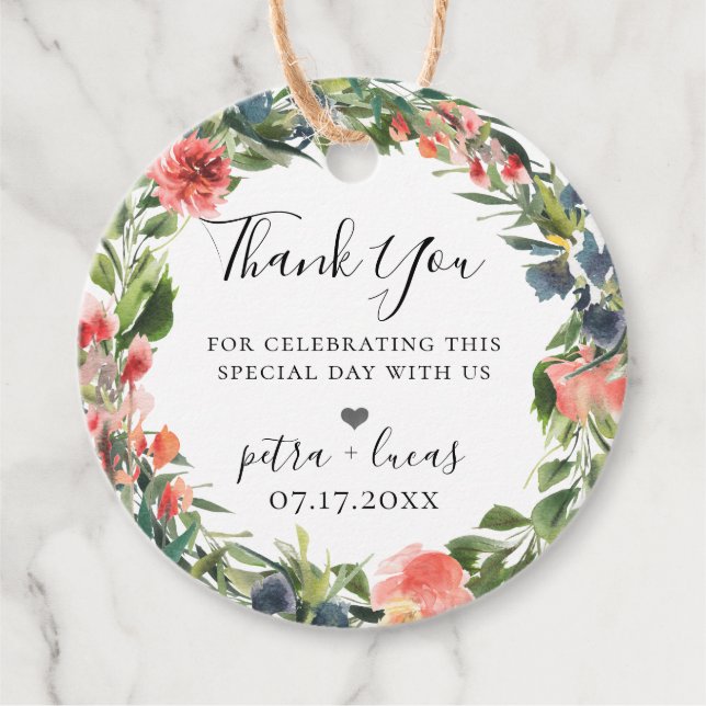 Étiquettes Cadeau Couronne florale botanique Navy Coral (Devant)