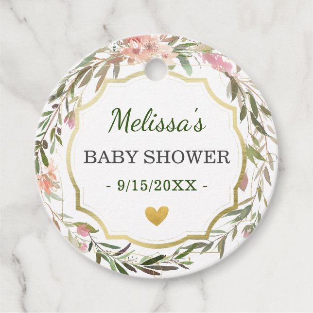 Étiquettes Cadeau Couronne florale chic verdure Baby Shower Sprinkle (Devant)