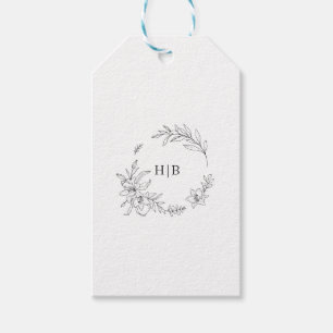 Étiquettes-cadeau Couronne Florale Classique Monogramme Mariage