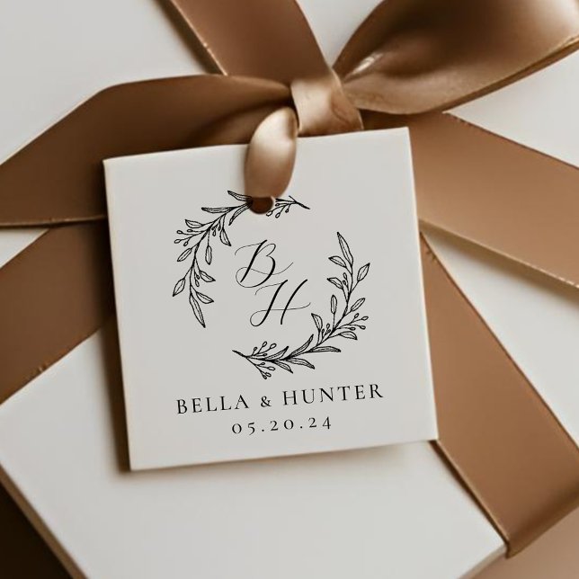 Étiquettes Cadeau Couronne florale de mariage monogramme initial (Créateur téléchargé)