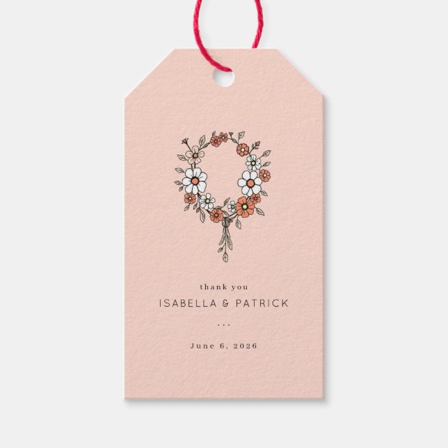 Étiquettes-cadeau Couronne florale de pêche joyeuse (Devant)