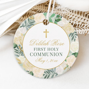 Étiquettes Cadeau Couronne florale élégante Première Communion