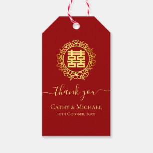 Étiquettes-cadeau Couronne florale merci mariage chinois rouge